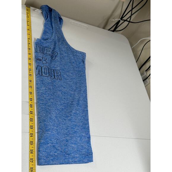 Under Armour Top Women Medium Blue Tank Heatgear Logo Graphic Workout Activewear - Picture 10 of 10